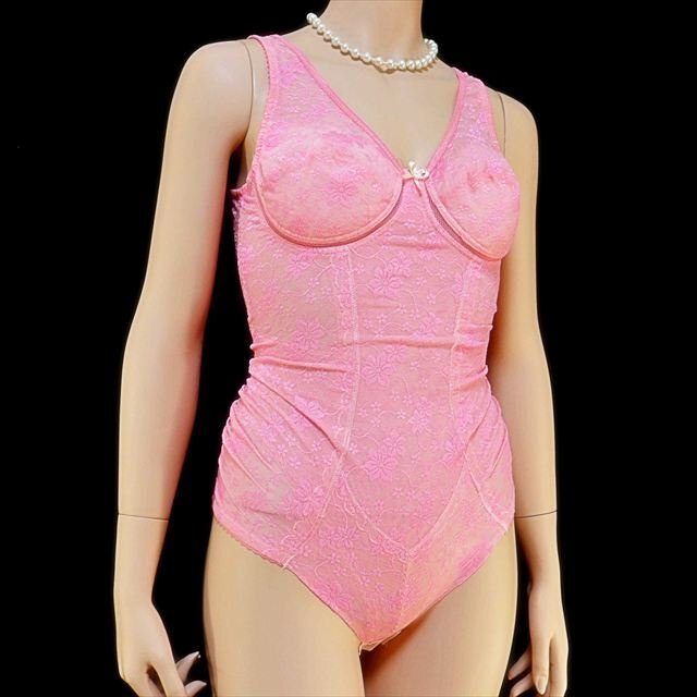 CE5-S31☆//エレガントピンクの総花柄*ノンワイヤーボディスーツ*クロッチ開閉*※一番安価で送料はゆうパケット250円拍卖