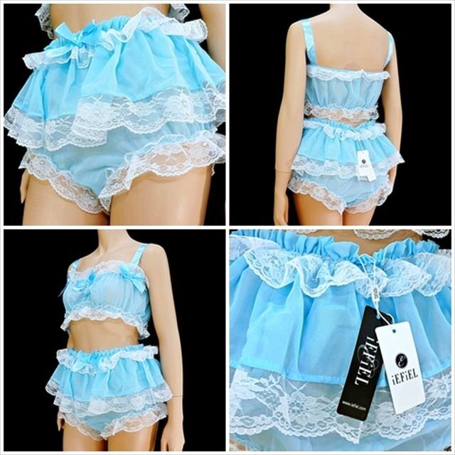 CE5-S95☆//iEFiEL♪新品♪最高に可愛いフリル&レース♪超さわやかブルー*ベビードール※一番安価な送料はゆうパケットなら280円拍卖