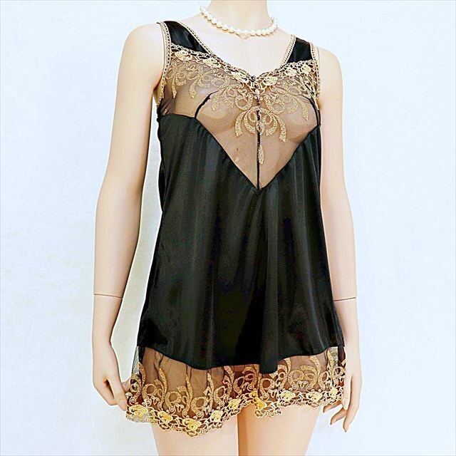 CE5-T72☆//超つやブラック☆黒とゴールドレースの圧倒的ゴージャス感*伸縮性有*スリップ※一番安価な送料はゆうパケットなら250円♪拍卖