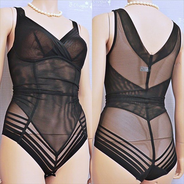 CE5-U26☆//大きい90♪シースルーブラック*優しくフィット*ノンワイヤーボディスーツ*クロッチ開閉*※一番安価で送料はゆうパケット280円拍卖