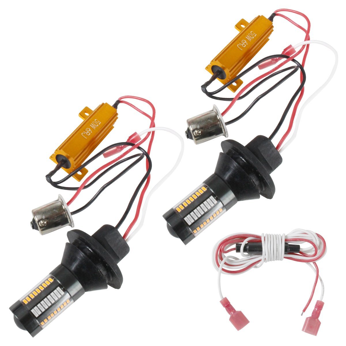 S25 150度 ピン角違い レッド⇔アンバー 赤/橙 ダブル球 ラバーソケット ハイフラ抵抗付き 4014SMD 66発 LEDウィンカーキット拍卖