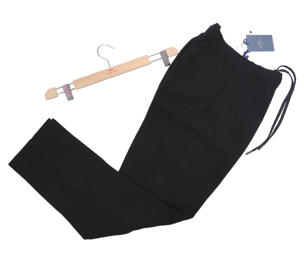 腰腿ゆるテーパードの冬起毛ジャージースウェット!【 Entre Amis / アントレアミ (伊 】ブラックウールライク イージーパンツ M~L拍卖