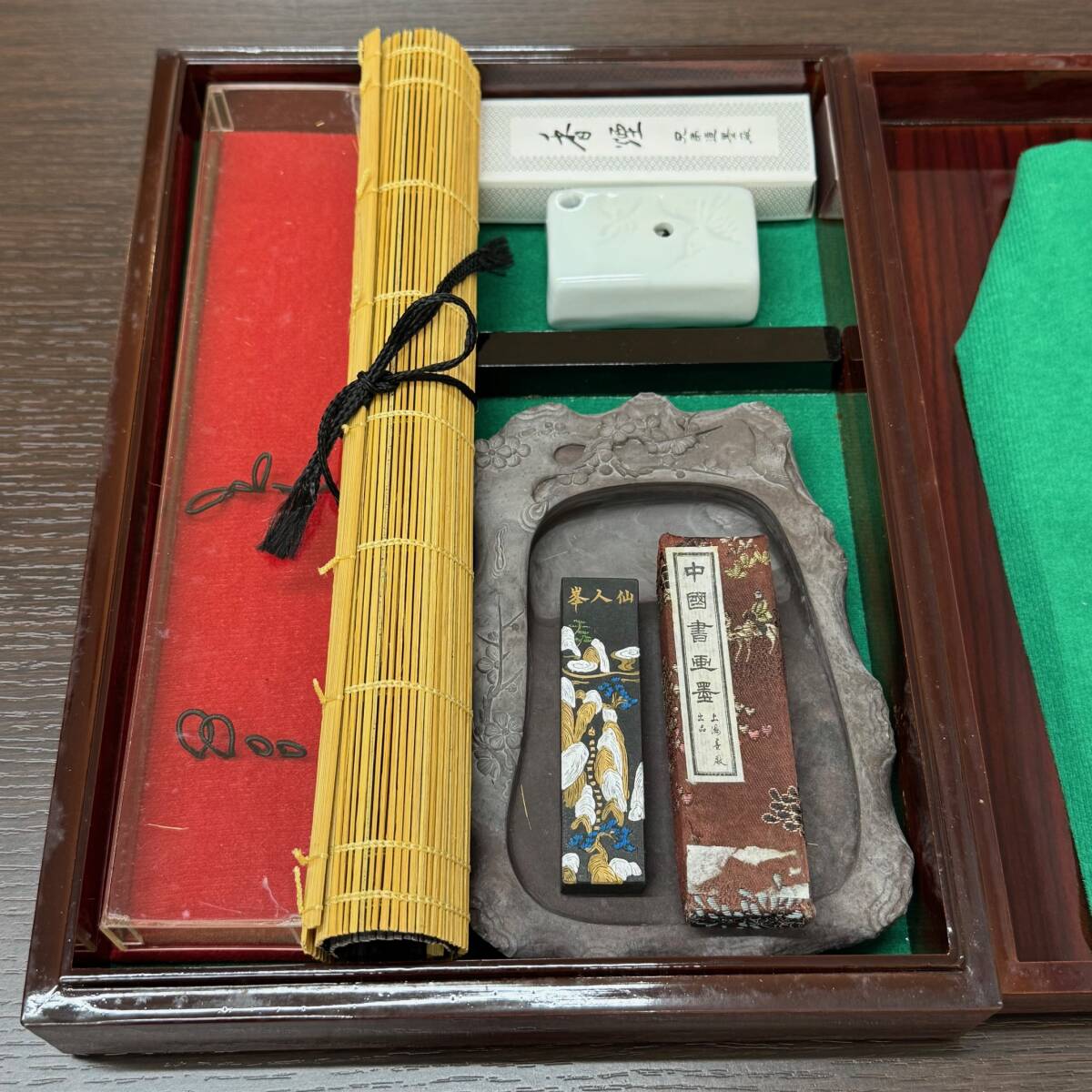 4466 端渓硯一式 書道セット墨 文鎮 端渓石 中国 唐墨 石門學 水差し 中古 現状品拍卖