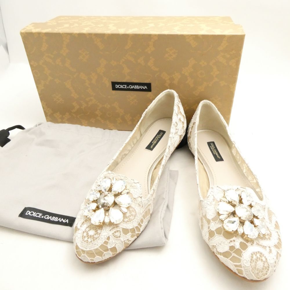 美品 DOLCE&GABBANA ドルチェ&ガッバーナ CP0010AL1981 フラットパンプス 1点 36.5 ビジュー レディース AY7025拍卖