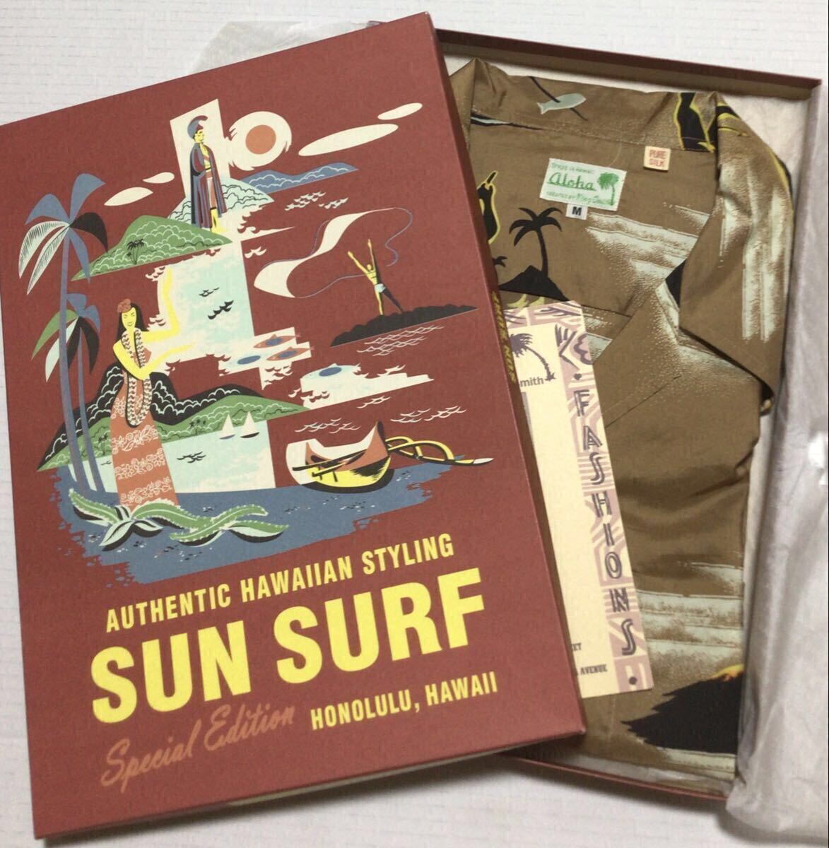 サンサーフ SUN SURF スペシャル エディション 【TORCH FISHING 】シルク100% アロハシャツ ハワイアンシャツ オリジナル 箱付 新品拍卖