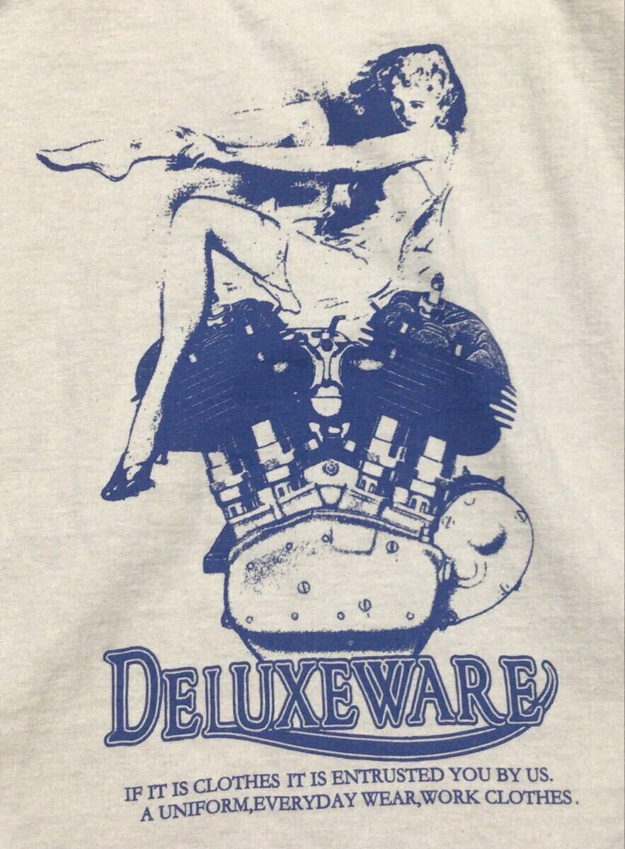 DELUXEWARE デラックスウエア☆限定! ピンナップガール・バックプリント BRG-13B Tシャツ 3本針バインダー COVER-NECK DELUXE 4CYCLES拍卖