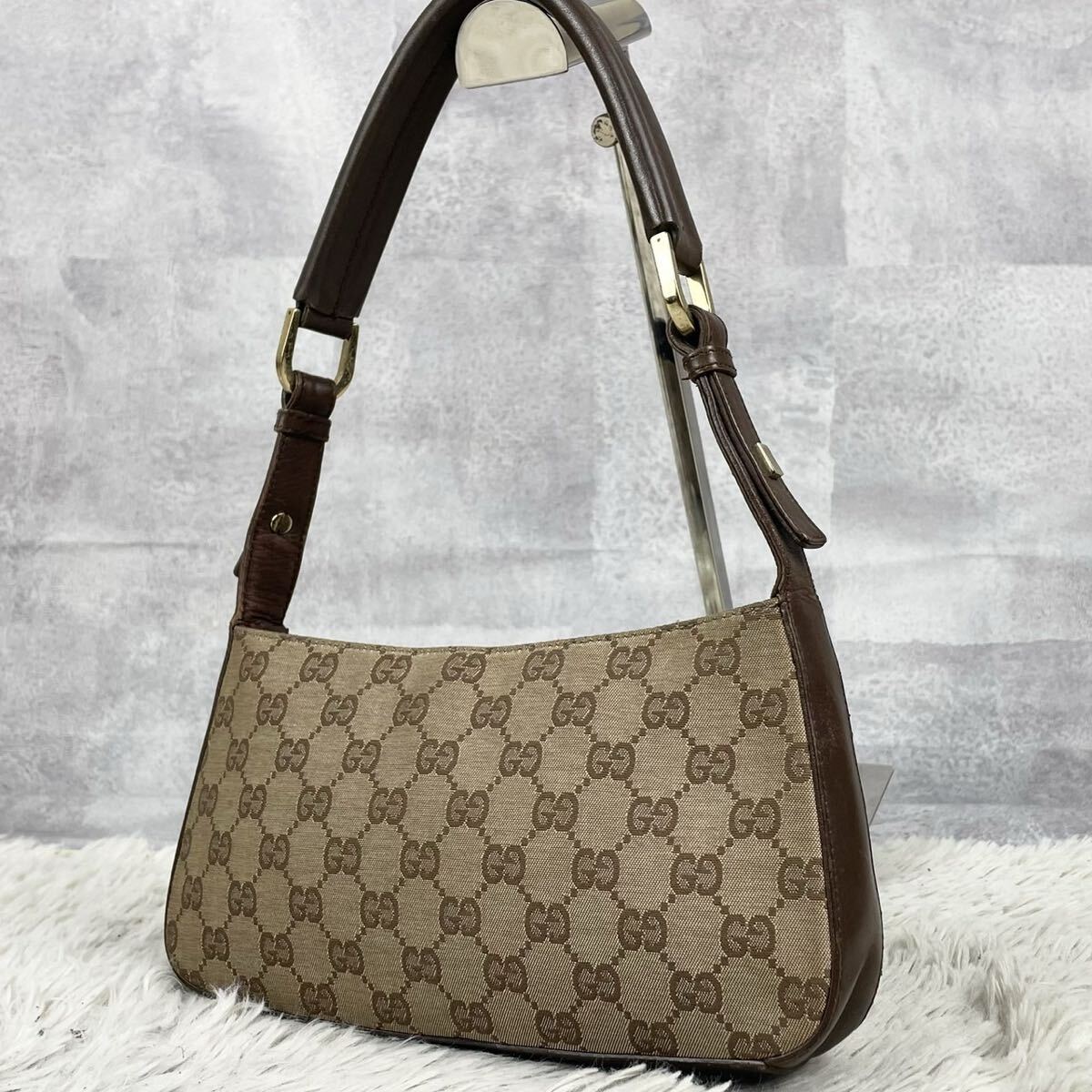 超希少品 GUCCI グッチ アクセサリーポーチ ハンドバッグ トート ポーチ ショルダー キャンバス レザー ステッチ ファスナー ロゴ型押し 拍卖