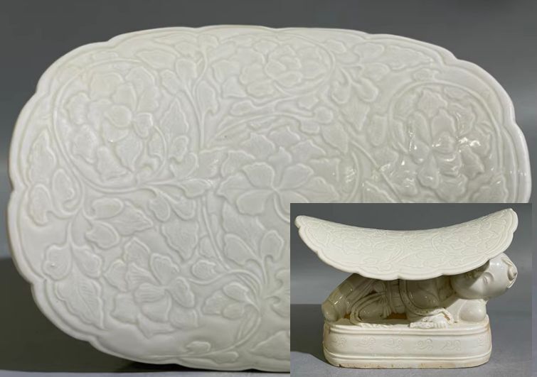 ●宋時代 白磁 定窯白釉刻花娃娃枕 陶磁器 骨董品 中国美術●拍卖