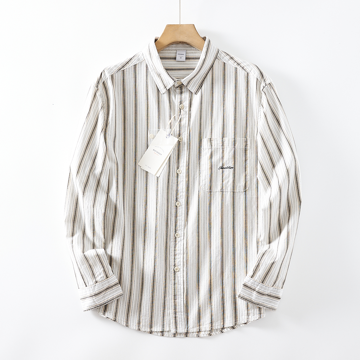 新品2XLモカ 柔らかな純綿 新品 メンズ 綿100% 長袖シャツ 高品質 ストライプ 肌触りが良く 快適 春秋 ビジネス カジュアル トップス拍卖