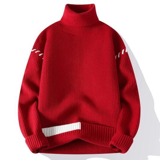 人気推薦ニットセーター カシミヤウール混 タートルネック トップス メンズ プルオーバー 無地 ゆったり おしゃれレッドお色選択可拍卖