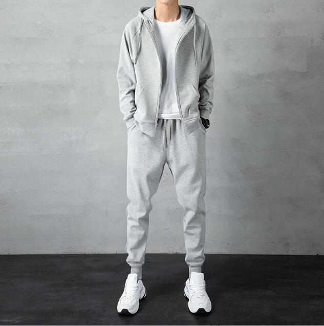 新品大人気上下セット メンズ 裏起毛 暖かい スウェット 長袖 パーカー トレーナー ジッ セットアップ ジャージ スリム 無地 グレー拍卖