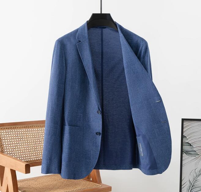 上質L新品 シームレス 接着 仕上げ テーラードジャケット メンズ サマージャケット ストレッチ 薄 撥水 ライトアウター ブレザー/ブルー拍卖
