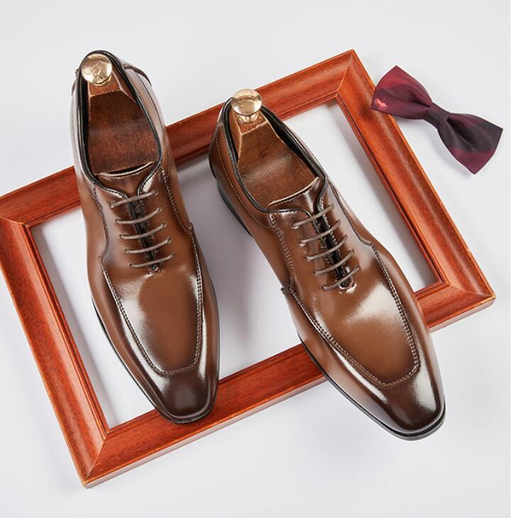 上質ビジネスシューズ メンズハンドメイド 革靴 紳士靴 牛革 レザーシューズ 冠婚葬祭 フォーマル 通勤靴 上質 ブラウン 26.5cm拍卖
