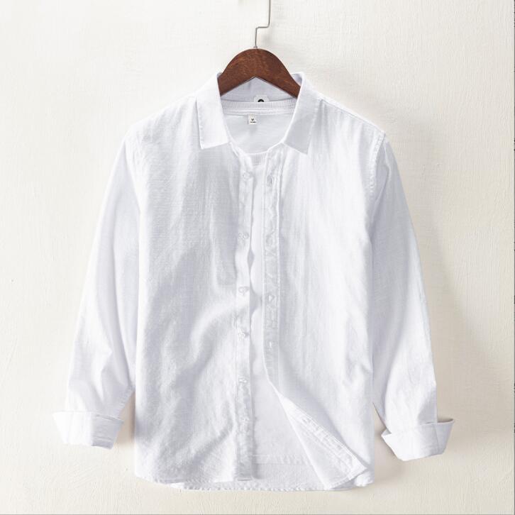 新入荷新品リネンシャツ 七分袖シャツ メンズシャツ 無地 7分袖 カジュアルシャツ シンプル 綿麻シャツ 夏服 トップス 白 L拍卖