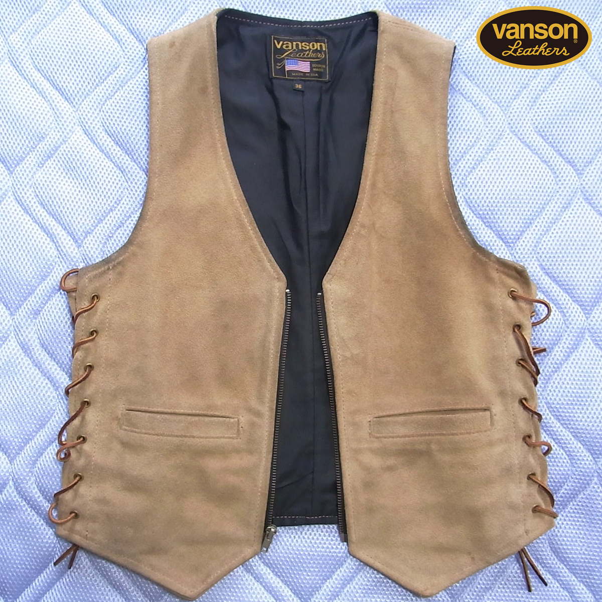 Vanson バンソン レザーベスト サイドレース MADE IN USA LENZIP アメリカ製拍卖