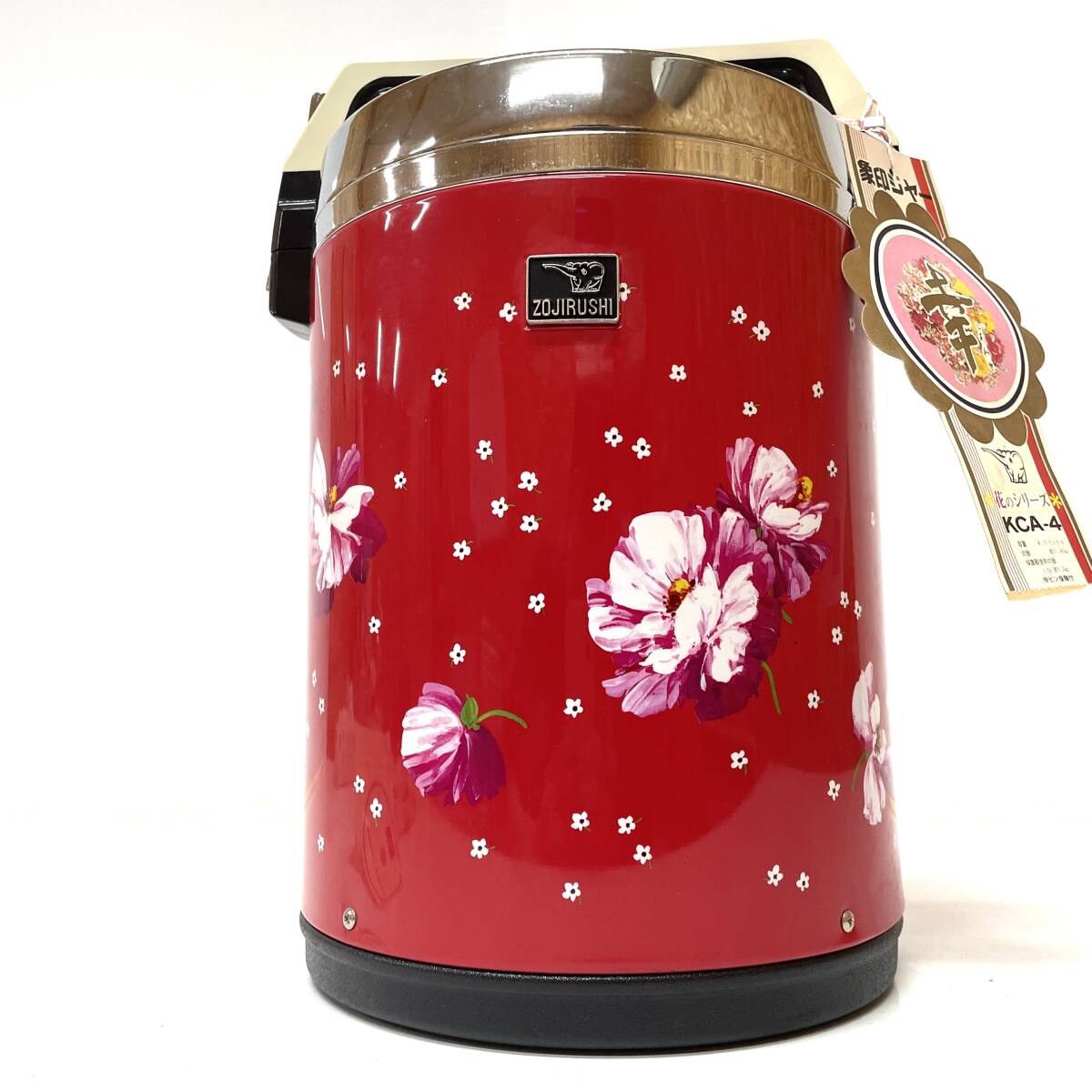 未使用♪昭和レトロ 象印ジャー 保温ジャー 花のシリーズ 幸* 赤 KCA-4 カトレア 4.5L 魔法瓶 長期保管品 ジャンク アンティーク 拍卖