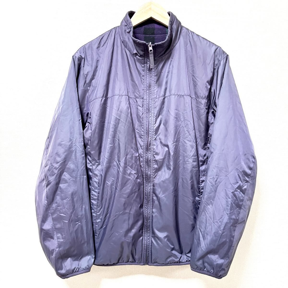 2way!リバーシブル◎【UNIQLO】ユニクロ ブルゾン 防風 ウィンドブレーカー チェック 柄 フリース ジャケット パープル メンズ L /Y36784SS拍卖