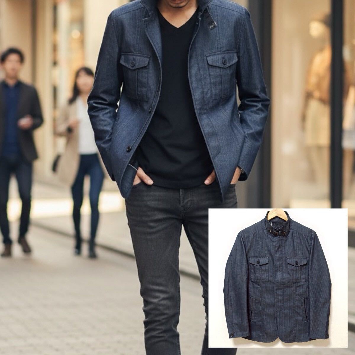 洗練された1着◎【MALE&CO】メイルアンドコー TAKA-Q ジャケット ブルゾン ストライプ 織柄 ハイネック メンズ ネイビー サイズM/Y37047jF拍卖