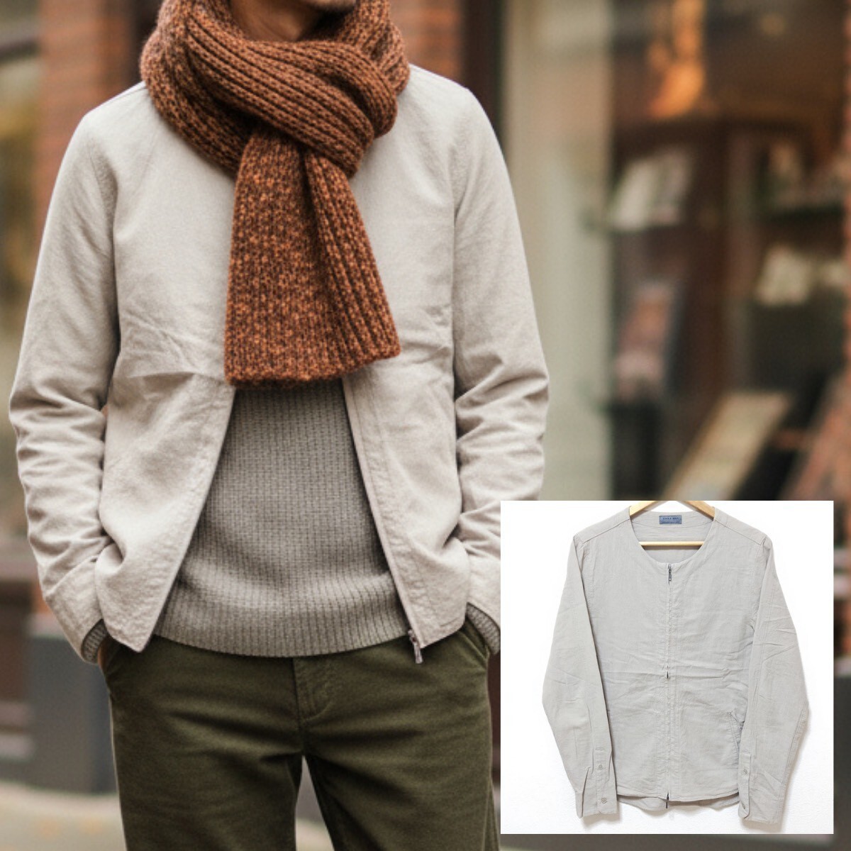 洗練◎垢抜け◎【ZARA MAN】ザラ マン ノーカラー シャツ ジャケット ブルゾン コットン アウター ベージュ メンズ サイズ S /Y36987ja拍卖