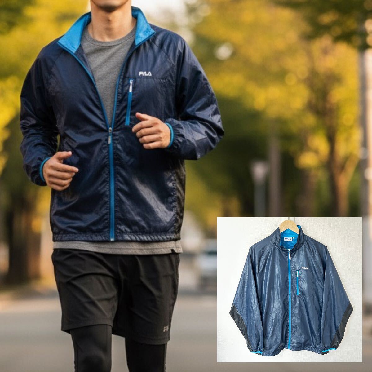 温度調節に重宝するライトアウター◎【FILA】フィラ ウインドブレーカー 薄手 運動 ゴルフ トレーニング ネイビー 紺 メンズL/Y37226YY拍卖