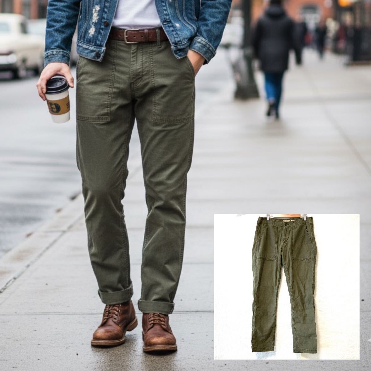 日本製◎【JAPAN BLUE JEANS】ジャパンブルージーンズ アメカジ チノパン コットン パンツ ミリタリー カーキ メンズ M/Y37296UU拍卖