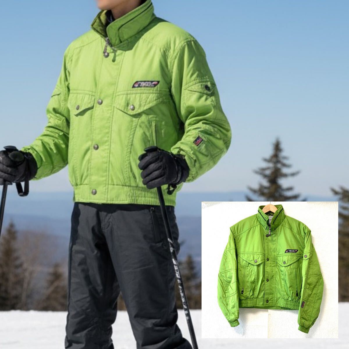 映えるカラーのスノーウェア!【PHENIX】フェニックス スキー ジャケット スノボ スノーボード 中綿 レトロ グリーン メンズ O/Y37316UU拍卖