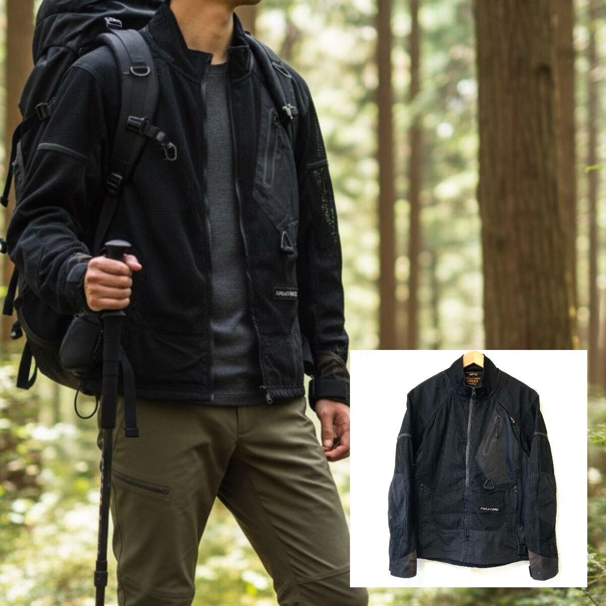 ビッグサイズ!3L!【Fieldcore】フィールドコア ワークマン 長袖 半袖 2way ジャケット アウトドア 登山 釣り ブラック メンズ/Y37332UU拍卖