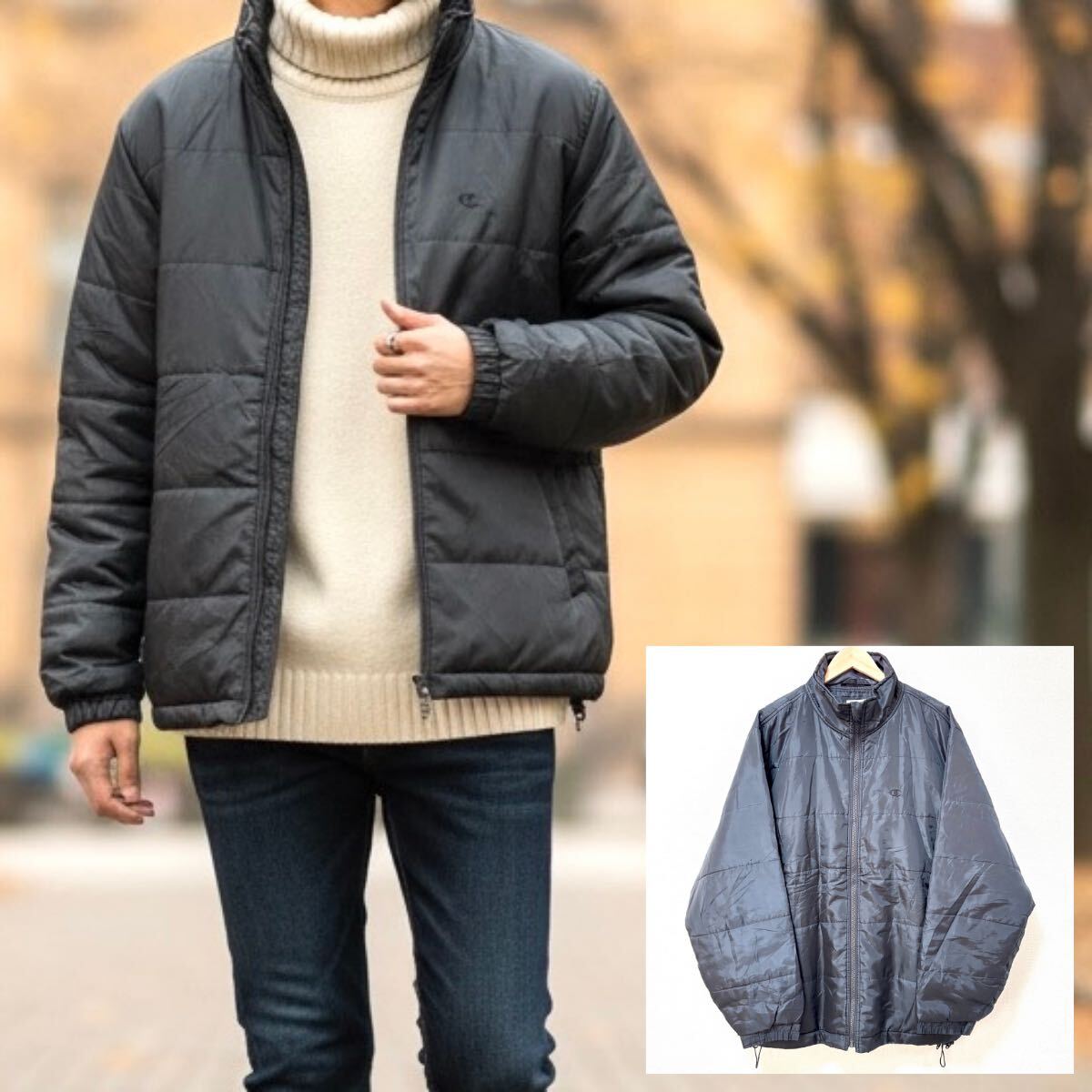 ビッグサイズ◎シンプルデザイン!【Champion】チャンピオン 中綿 ジャケット ブルゾン アウター ロゴ ブラック 黒 メンズ XL /Y37345SS拍卖