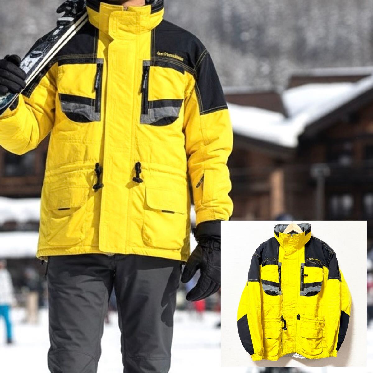 ビッグサイズ◎レア!【SCI PARADISEA】ゴールドウィン スキー ウェア ジャケット スノボ ナイロン 90s レトロ イエロー 黄色 O /Y37346SS拍卖