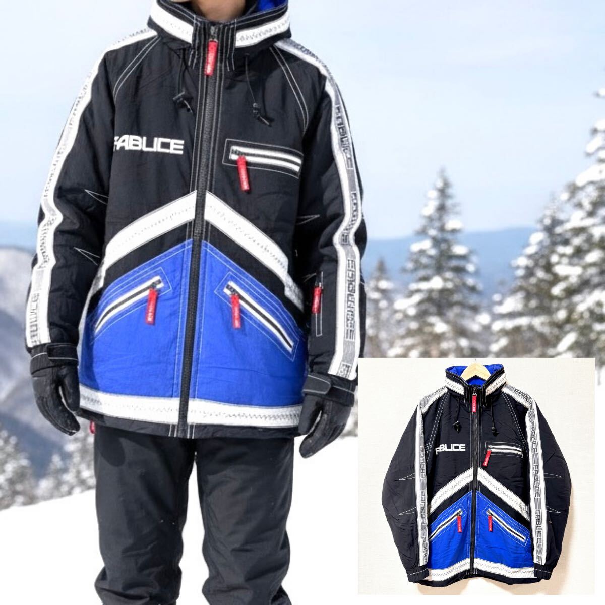 上級者見え◎【FABLICE】ファブリス スノー ウェア ジャケット ナイロン ロゴ スキー スノーボード 雪山 ブラック 黒 メンズ M /Y37352SS拍卖