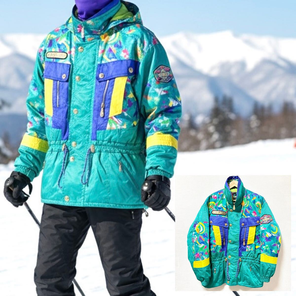 インパクト抜群!平成レトロ◎【CISMON】スキー ウェア ジャケット アウター スノーボード ビンテージ 90s グリーン 緑 メンズ M /Y37365SS拍卖