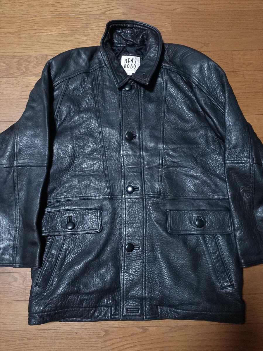 ヴィンテージ★MENS ROBO ロボ ラムレザー コート Lサイズ 羊革 ブラック ラムシュリンク 中綿 秋冬拍卖