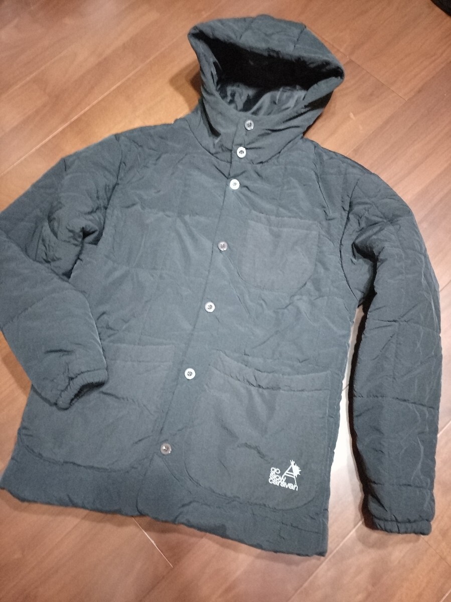 go slow caravanゴースローキャラバン 中綿 マウンテンパーカージャケットブラック メンズ サイズ3 ナイロン ロゴ刺拍卖