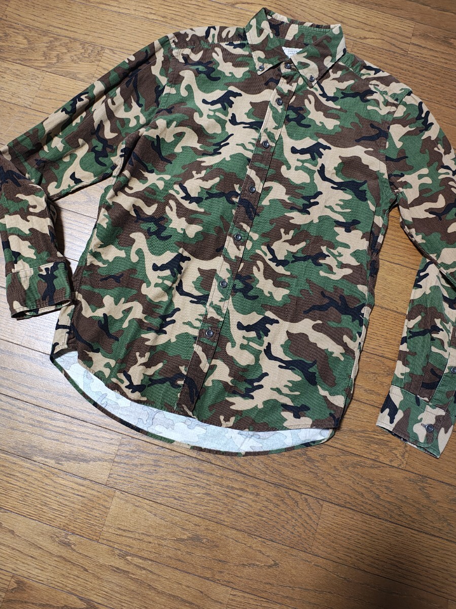 ユナイテッドアローズGREEN LABEL RELAXING 迷彩コーデュロイ 長袖ボタンダウンシャツ グリーン レーベル リラクシング メンズ サイズM拍卖