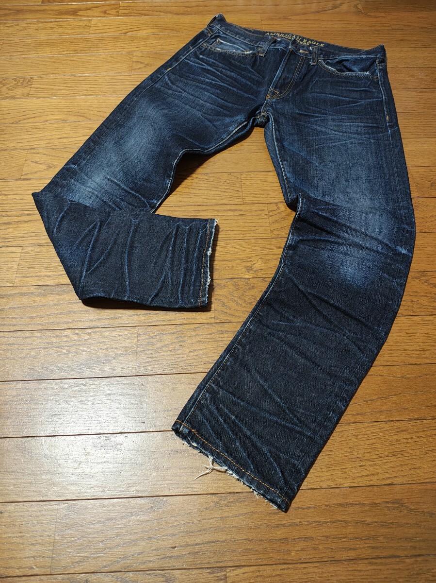 アメリカンイーグル MADE TO LAST セルビッチ 青耳/赤耳 デニムパンツ テーパード 綿100% USEDヴィンテージ加工 メンズ W30拍卖