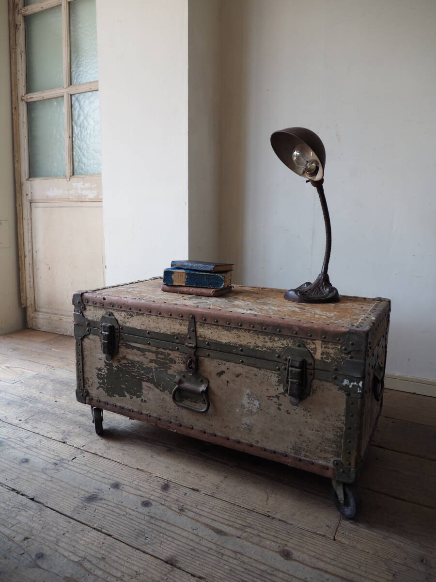 ke-0529 大型トランク キャスター付き USA /検 アンティーク ヴィンテージ 収納 センターテーブル 店舗什器拍卖