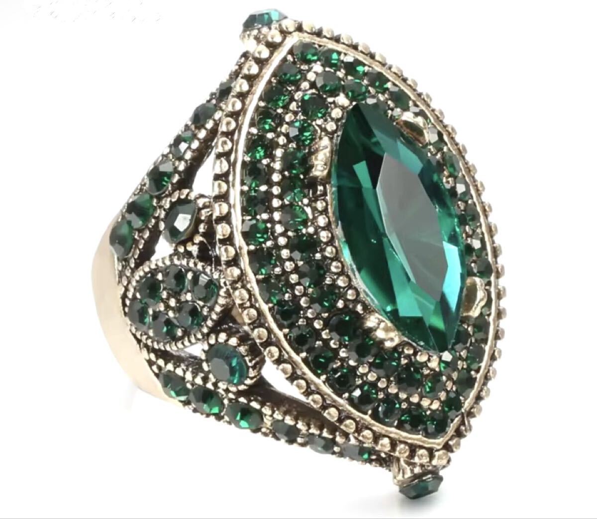 1円【大目玉セール!】装飾指輪 リング ★Czダイヤ アンティーク メンズ レディース ジュエリー エメラルド グリーン ゴールド クリスタル拍卖