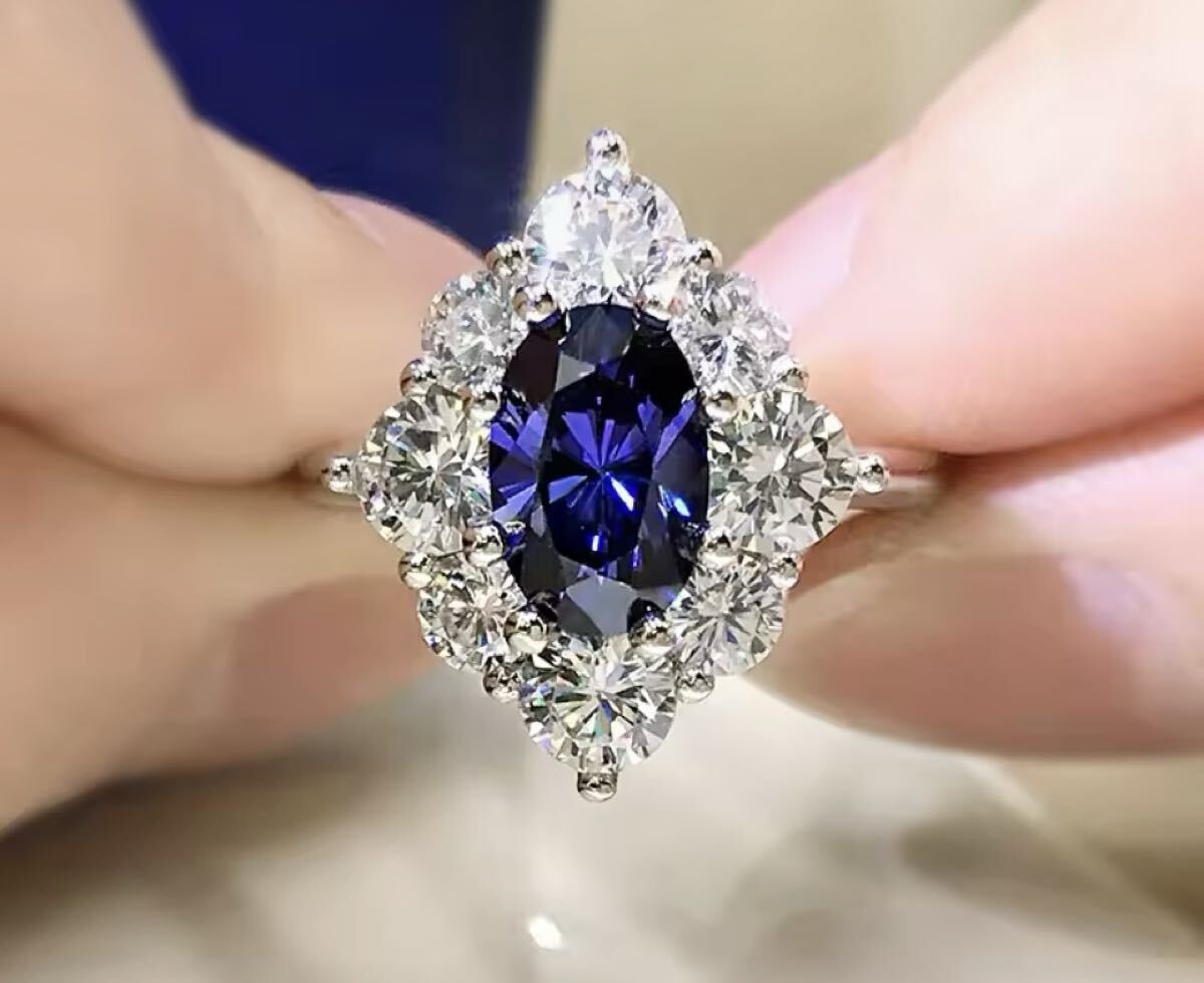 1円【大目玉セール!】装飾指輪 リング ★Czダイヤ アンティーク メンズ レディース ジュエリー ブルー サファイア クリスタル シルバー拍卖