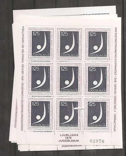 特価!ユーゴスラビア切手『世界体操選手権:リュブリャナ』9枚シート 未使用拍卖