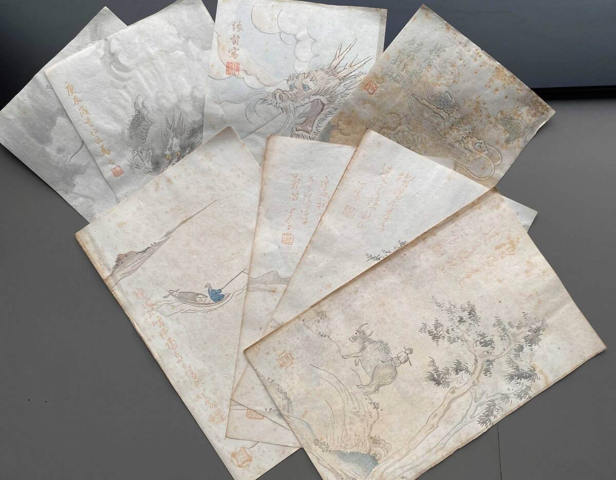 ◆真作『詩箋 一括』中国唐物唐本 清代 文人画 墨画淡彩 山水図 漁舟図 牧牛図 古筆古文書 Y-101603拍卖