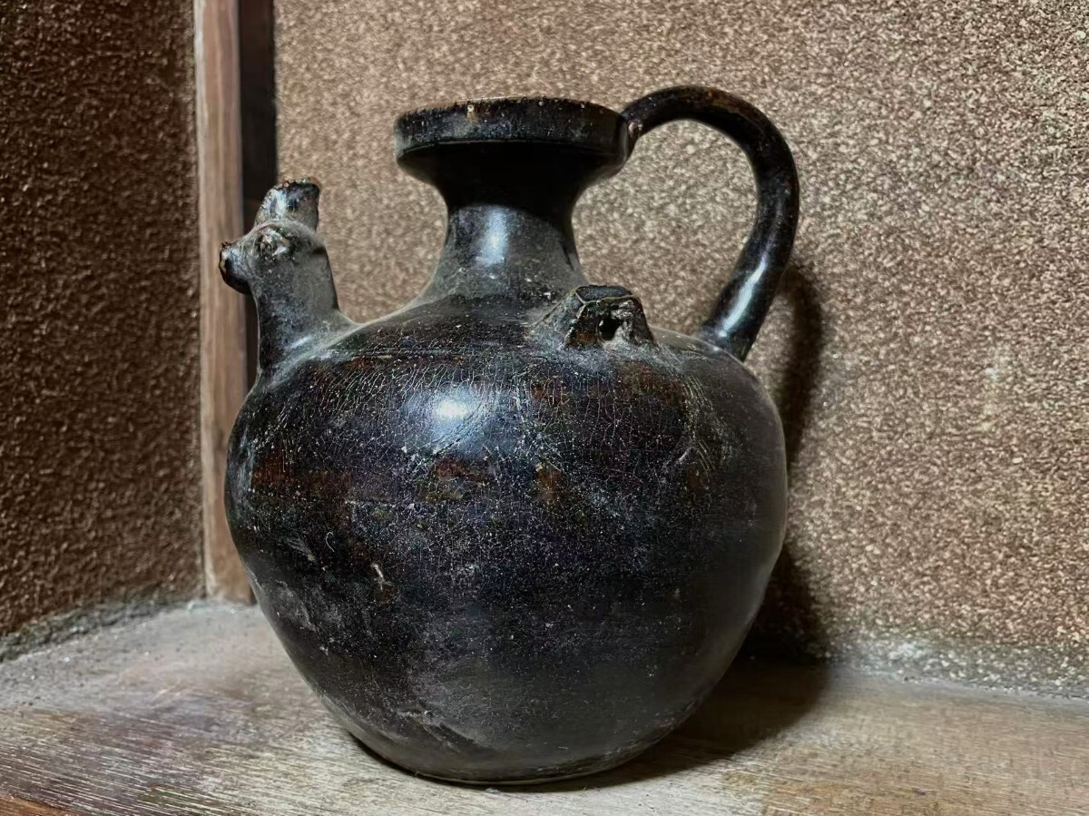 コレクター放出品 中国古美術 黒釉壺 唐物 骨董品 陶磁器 時代 置物 拍卖