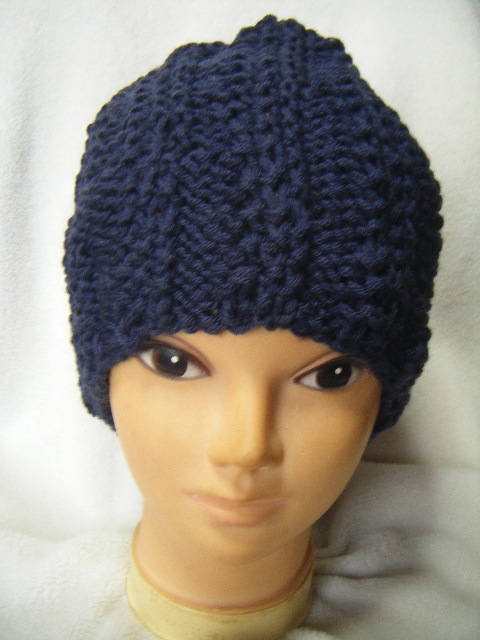 秋、冬*手編み男女兼用キャップ*純毛*紺    57拍卖