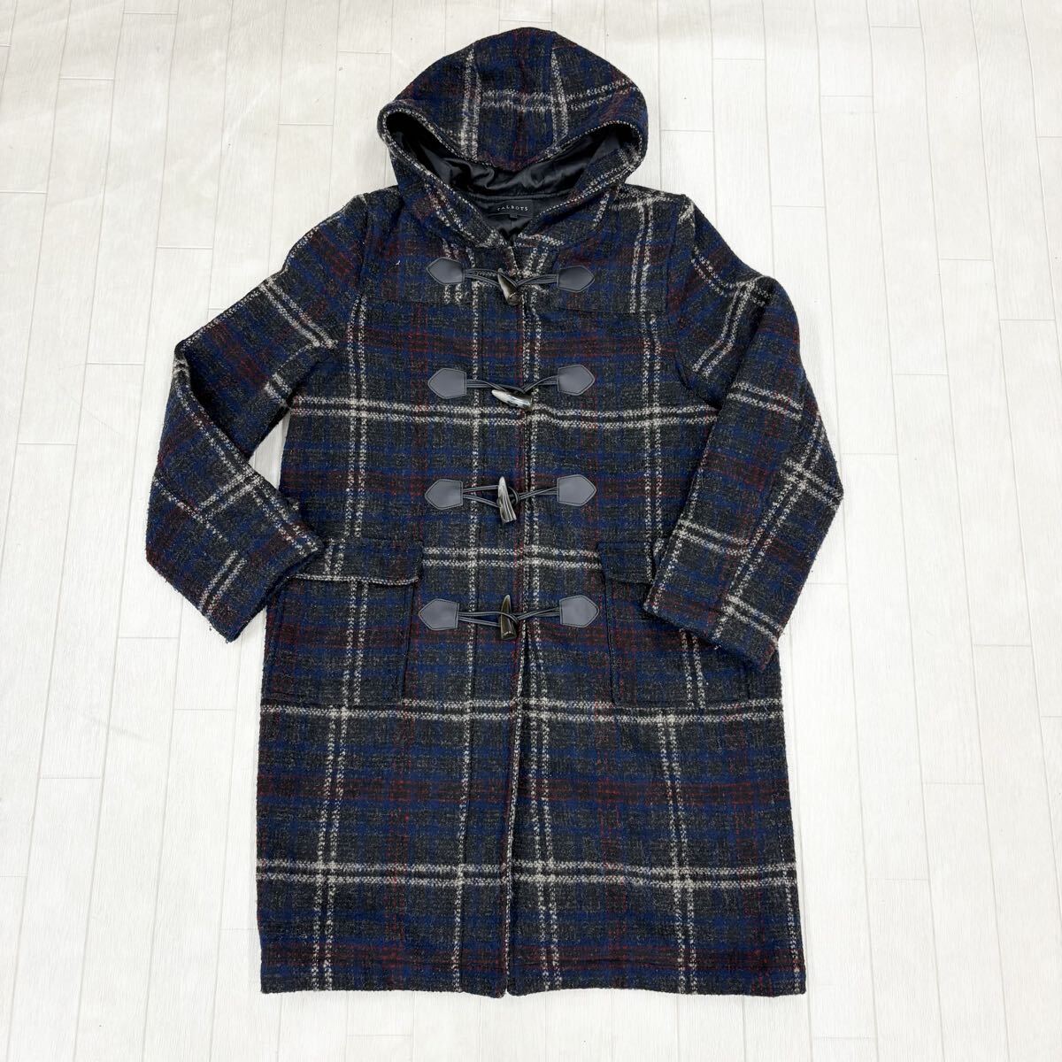 1805〓 TALBOTS タルボット ダッフルコート レディース サイズL チェック柄 アウター ミドルコート フーディ カジュアル拍卖