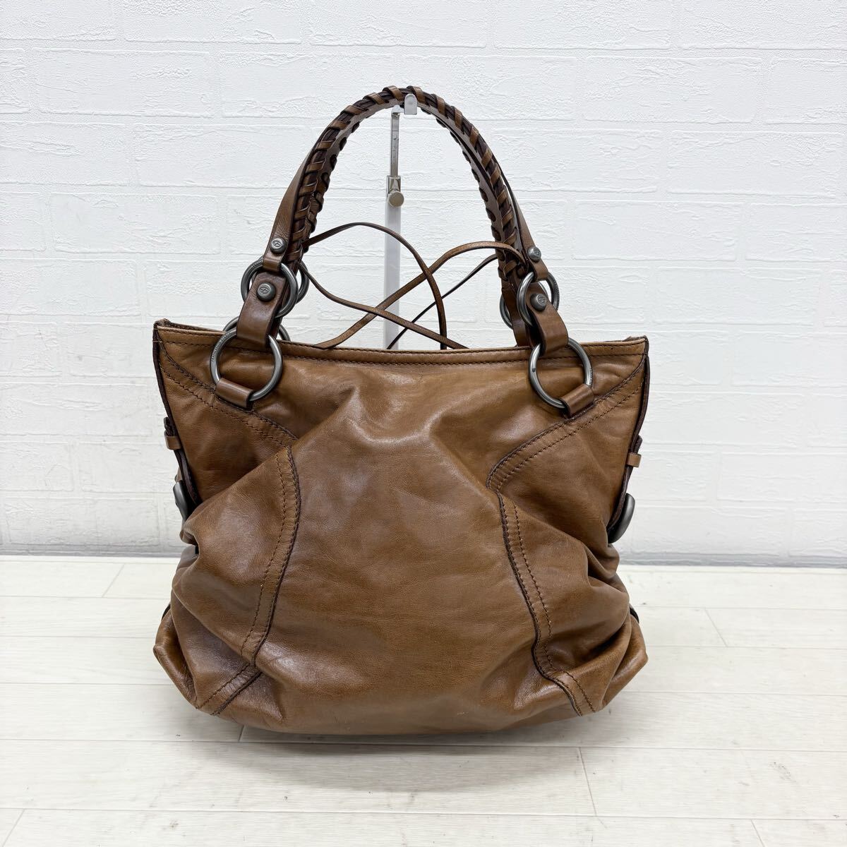 1805〓 FRANCESCO BIASIA フランチェスコビアジア トートバッグ ハンドバッグ ブラウン レディース 鞄 手提げ鞄 ワンショルダー 革製拍卖