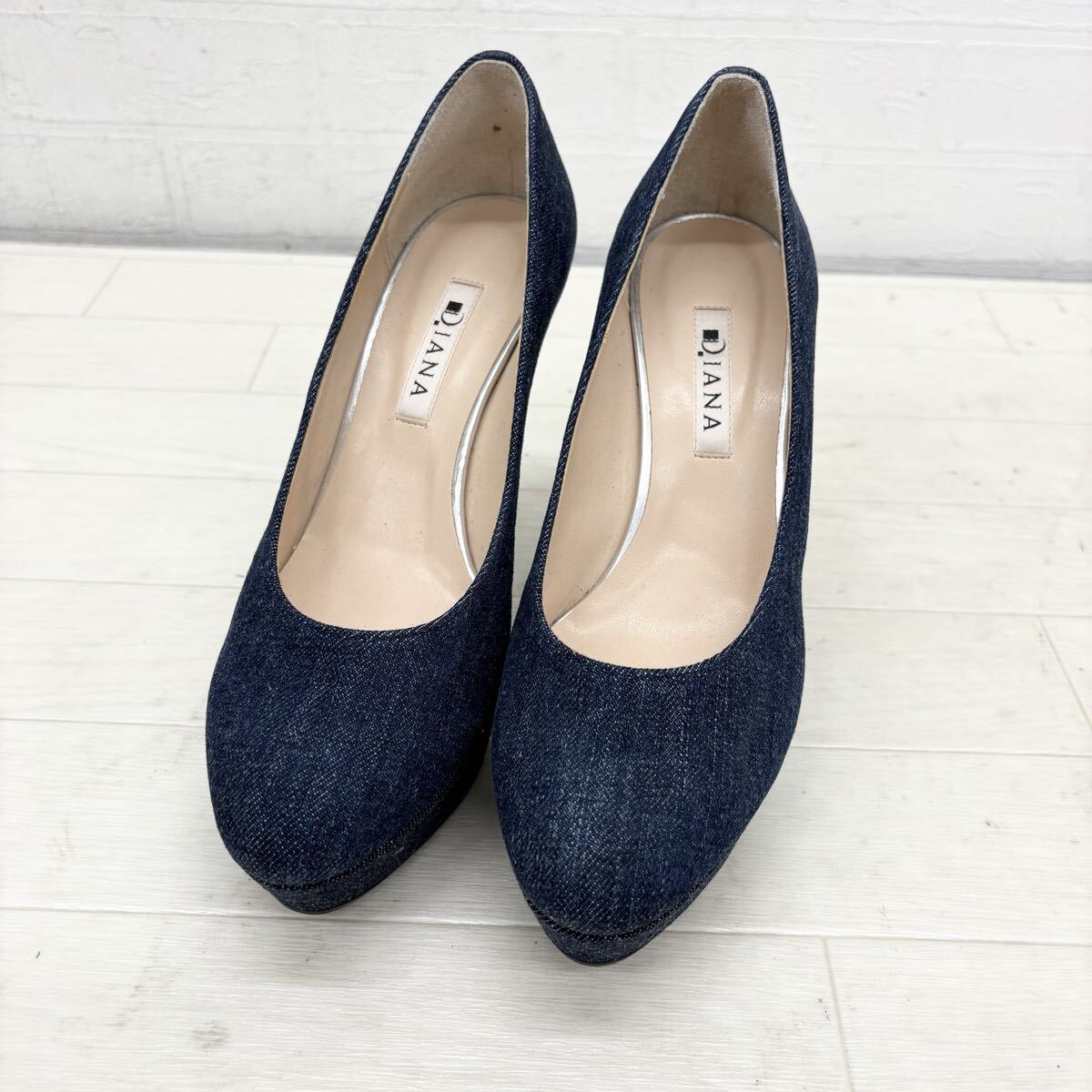 1806〓 DIANA ダイアナ 厚底パンプス レディース サイズ24 ネイビー シルバー デニム生地 グリッター キラキラ 靴 シューズ カジュアル拍卖