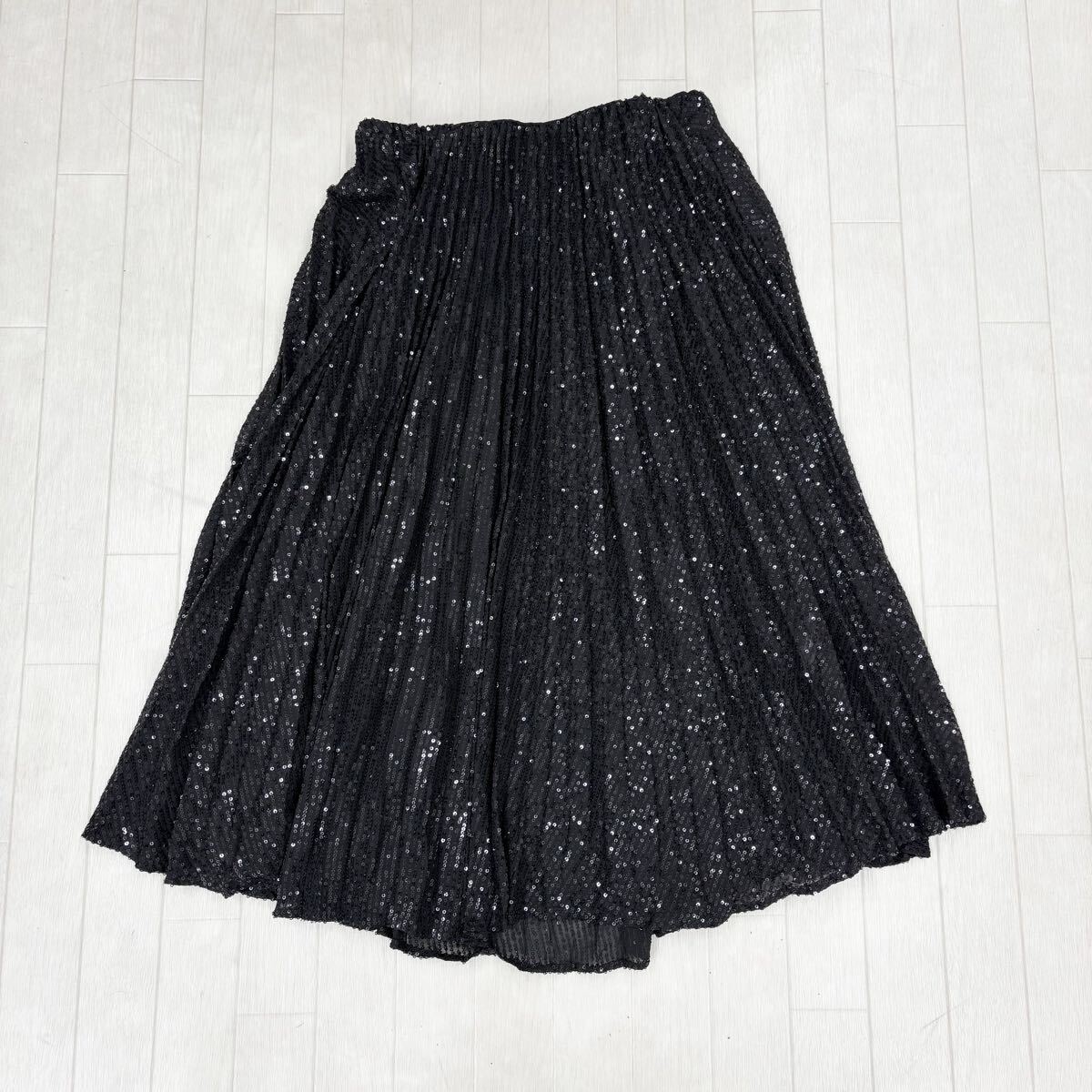 1805〓 BANANA REPUBLIC バナナリパブリック プリーツスカート レディース サイズS ブラック スパンコール キラキラ ミドルスカート拍卖