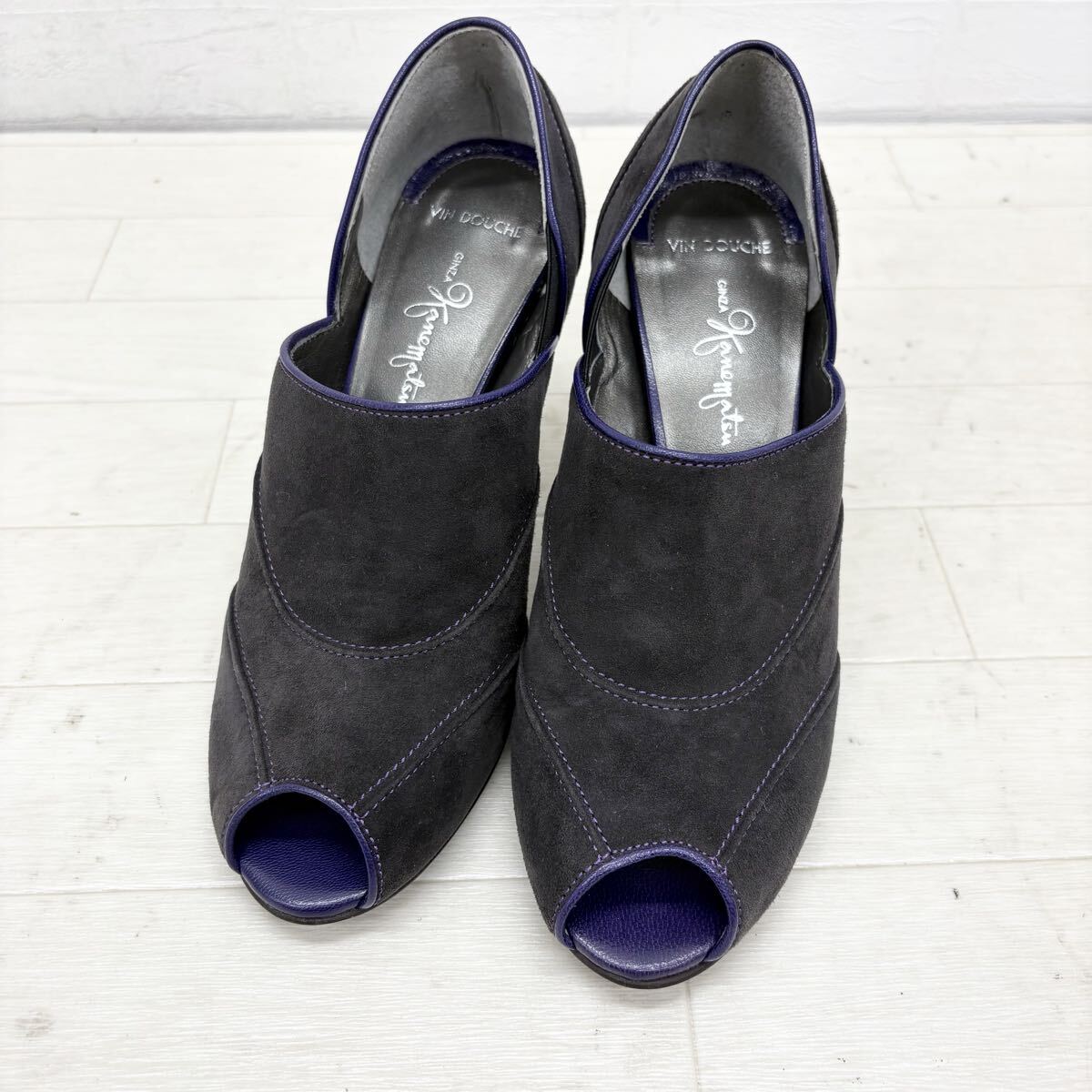 1810〓 GINZA Kanematsu 銀座かねまつ パンプス レディース サイズ24 ダークグレー パープル スエードレザー 靴 シューズ カジュアル拍卖