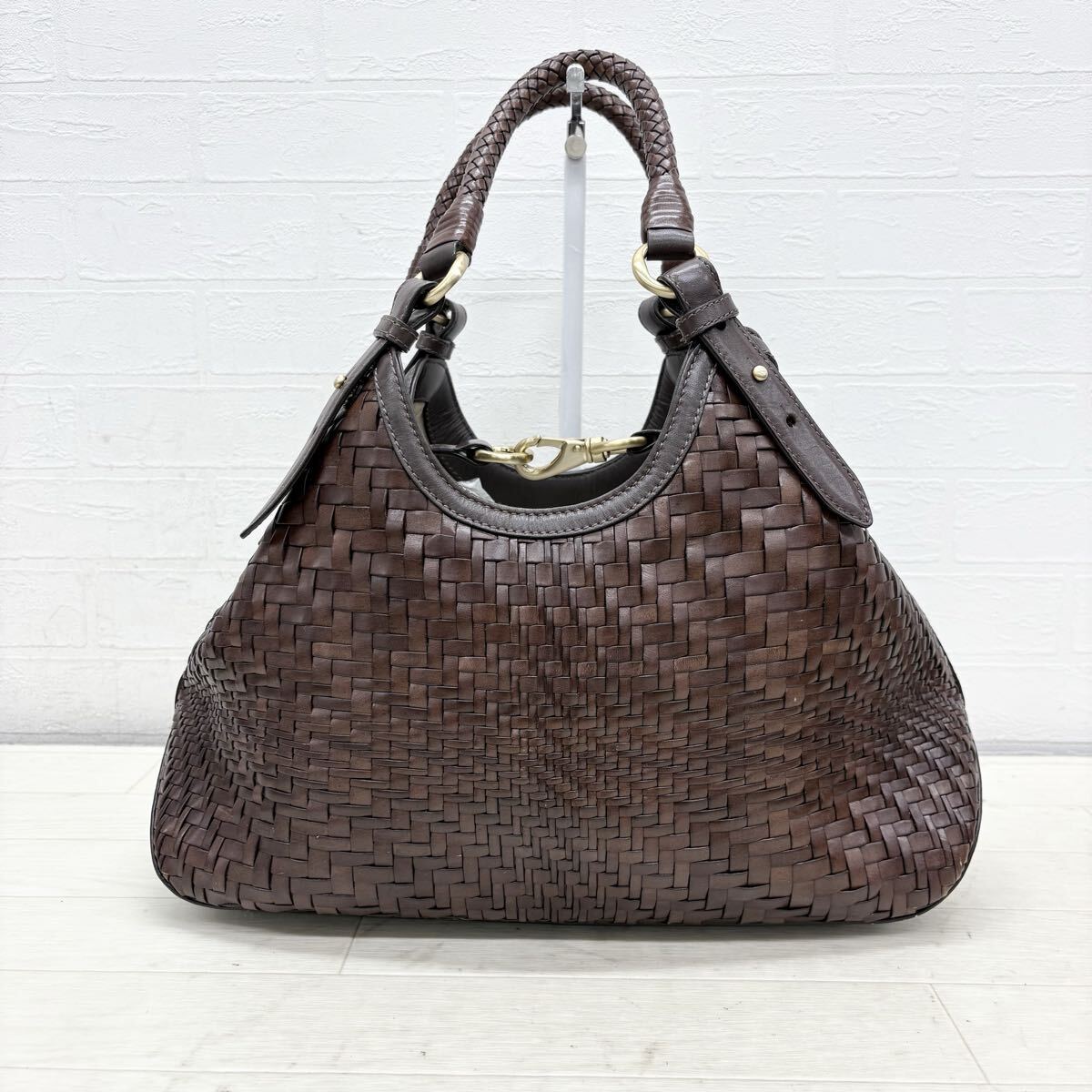 M30〓 COLE HAAN コールハーン ハンドバッグ レディース ダークブラウン イントレチャート レザー編み込み 鞄 手提げ鞄 カジュアル拍卖