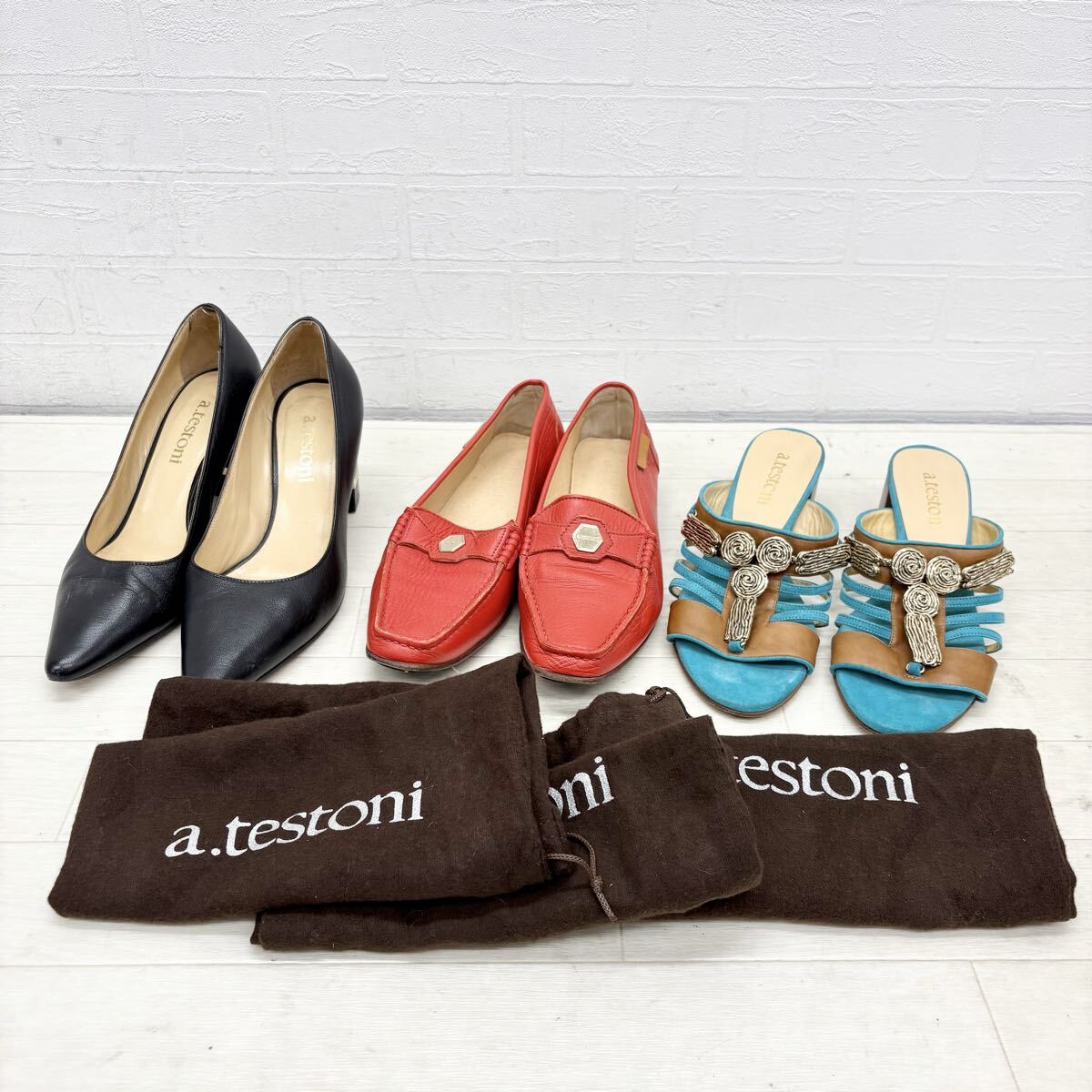 M30〓 3点セット 各保護袋付き a.testoni ア テストーニ パンプス モカシン ミュール レディース サイズ37 36.5 靴 シューズ まとめ売り拍卖