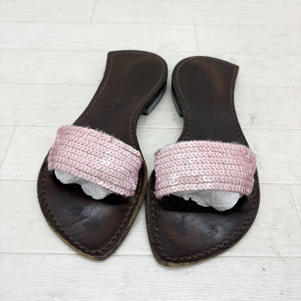 1815〓 MAX&Co. マックスアンドコー ミュール レディース サイズ36 ピンク ダークブラウン サンダル スパンコール 靴 シューズ カジュアル拍卖
